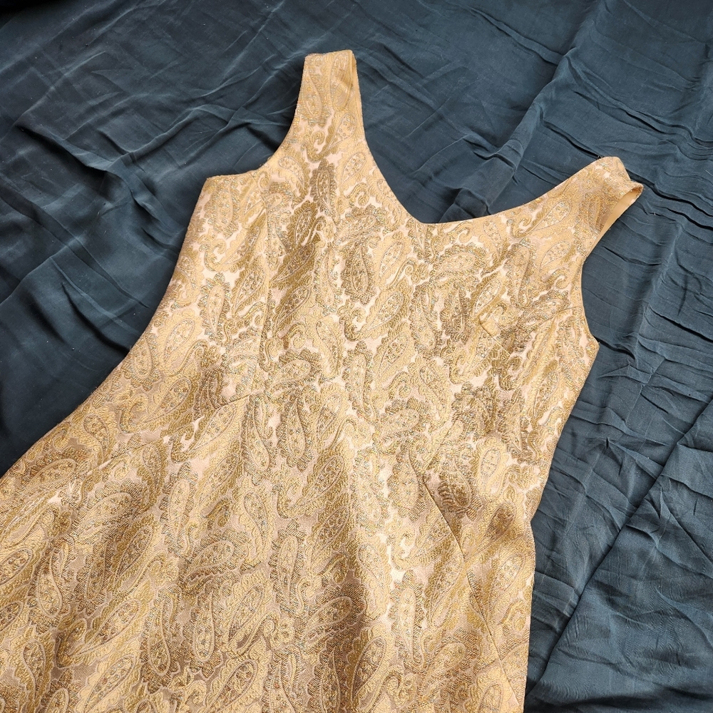 Vintage Green and Gold Paisley Dress Size M